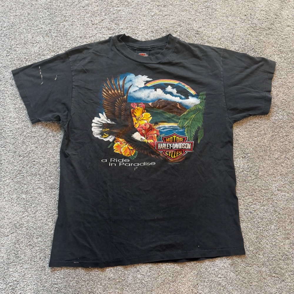 Vintage 1993 Harley-Davidson Honolulu Hawaii T-Shirt Black Single Stitch Large